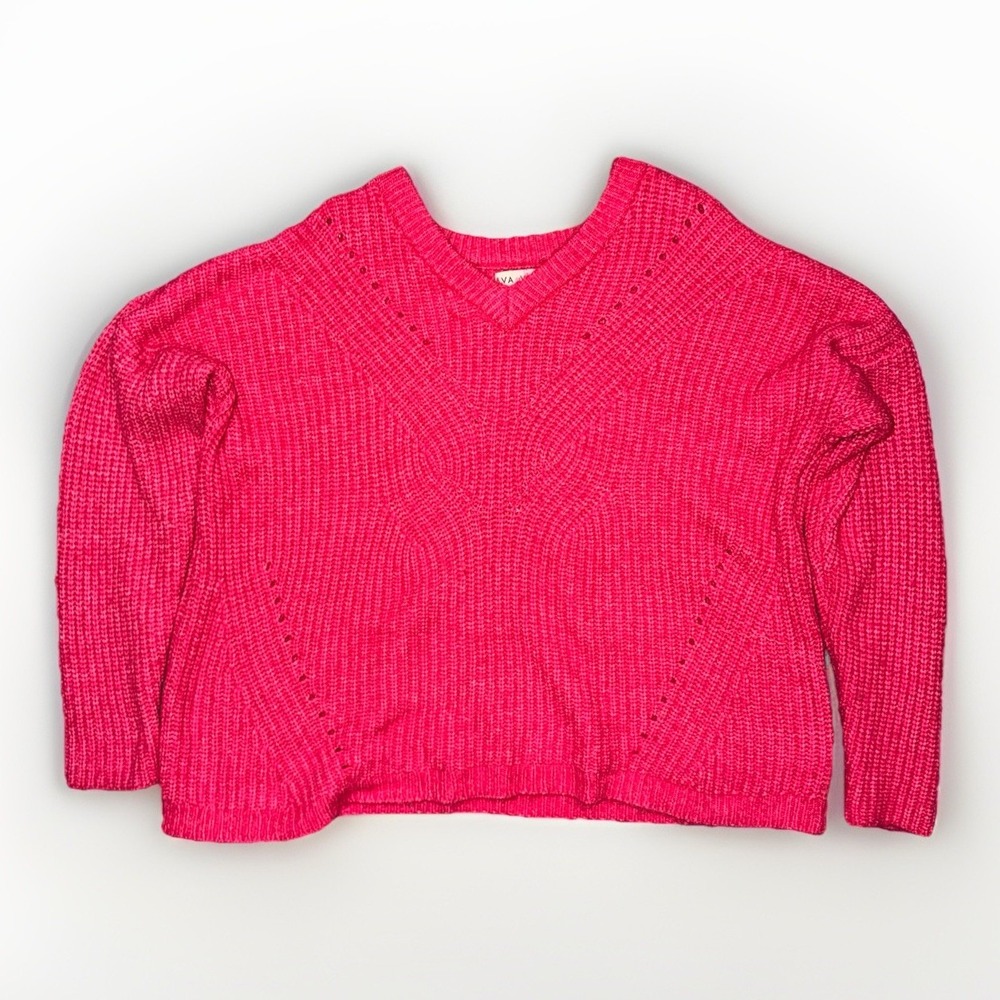Ava & Viv Sweater Women's Size 3XL Hot Pink Long Sleeve V-Neck Knit Long Sleeve